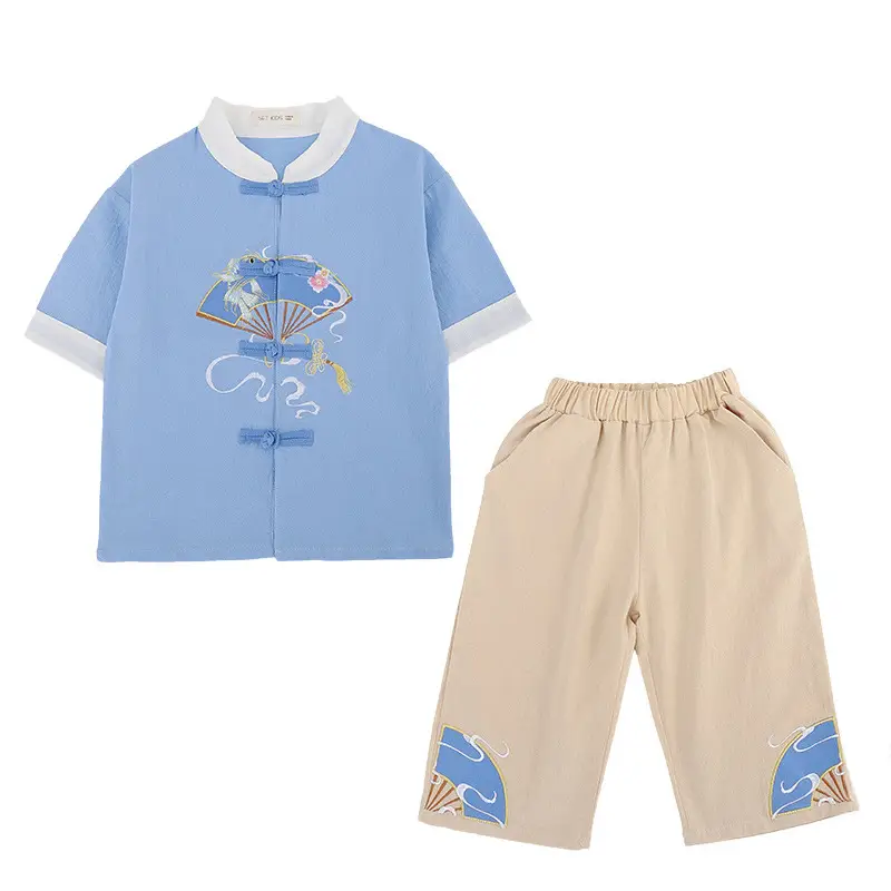 Retro Han Tang Guoxue Embroidered Dress Blue - Image 7