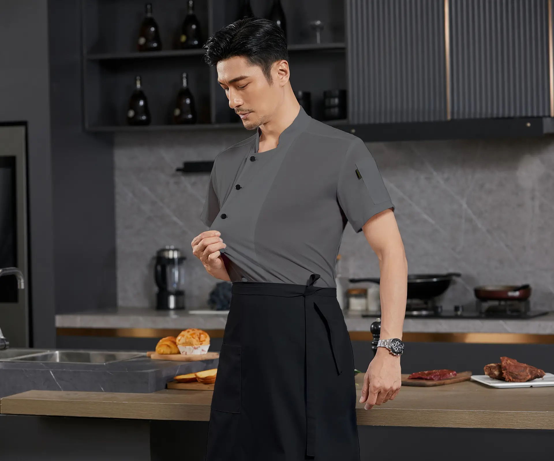 Men Navy Blue Kitchen Overalls Short Sleeve Mesh - Image 8