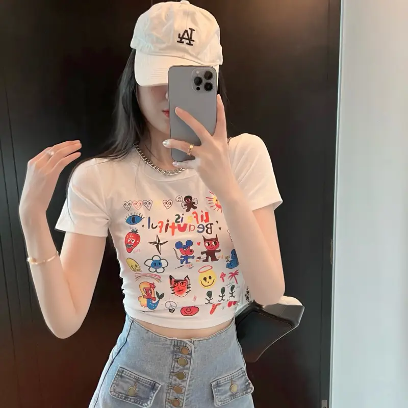 2025 Summer Printed Short Sleeve T-Shirt White - Image 2