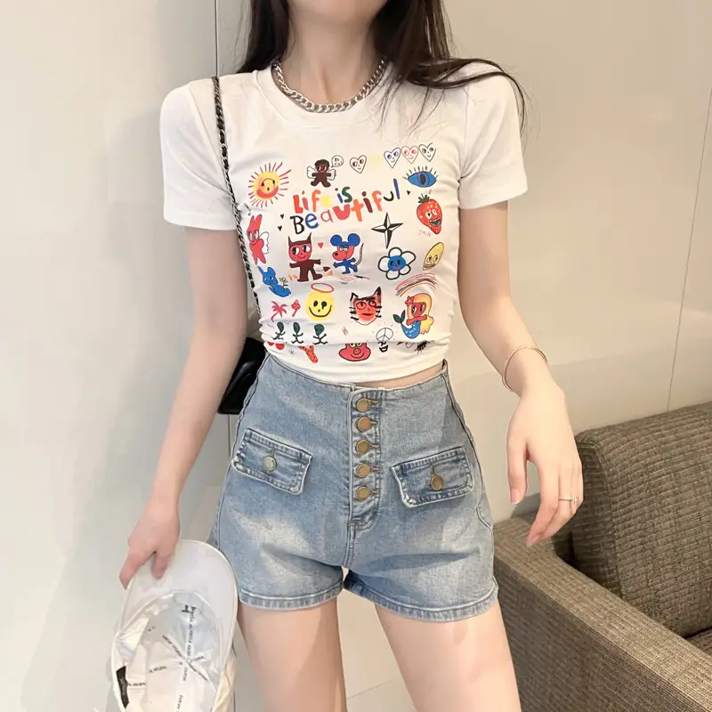 2025 Summer Printed Short Sleeve T-Shirt White — feature 10