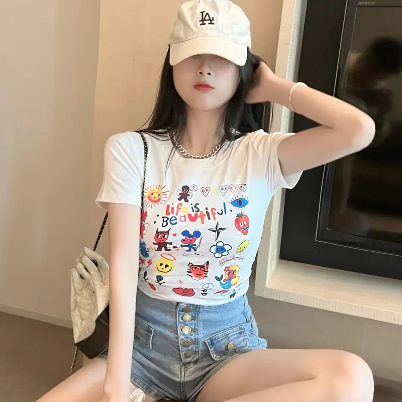2025 Summer Printed Short Sleeve T-Shirt White — feature 11
