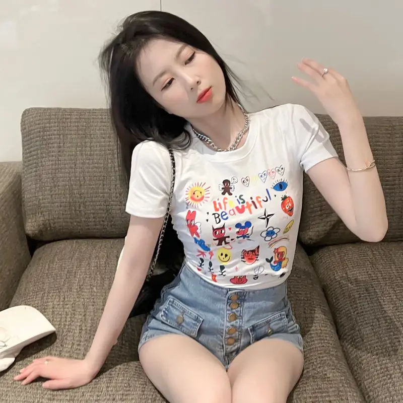 2025 Summer Printed Short Sleeve T-Shirt White — feature 3
