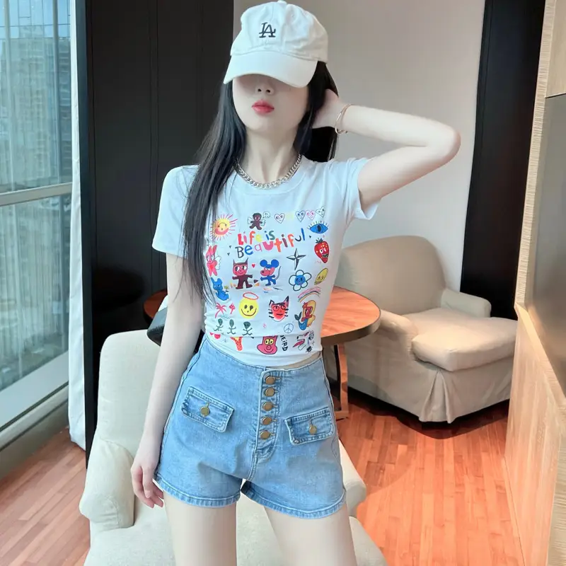2025 Summer Printed Short Sleeve T-Shirt White — feature 4