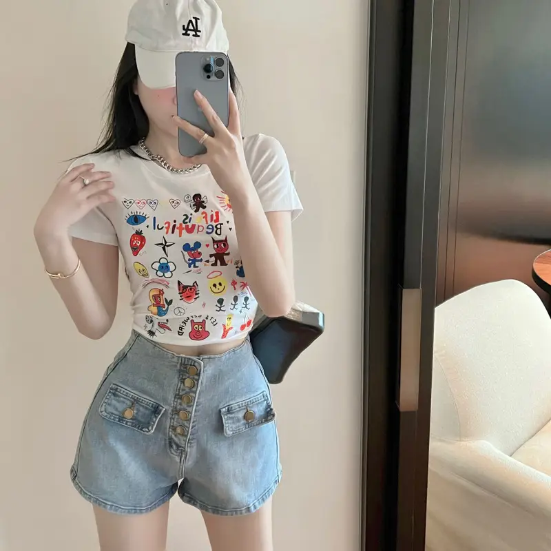 2025 Summer Printed Short Sleeve T-Shirt White — feature 5