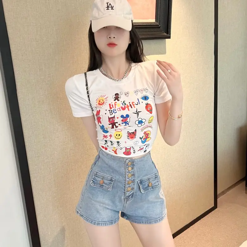 2025 Summer Printed Short Sleeve T-Shirt White — feature 8