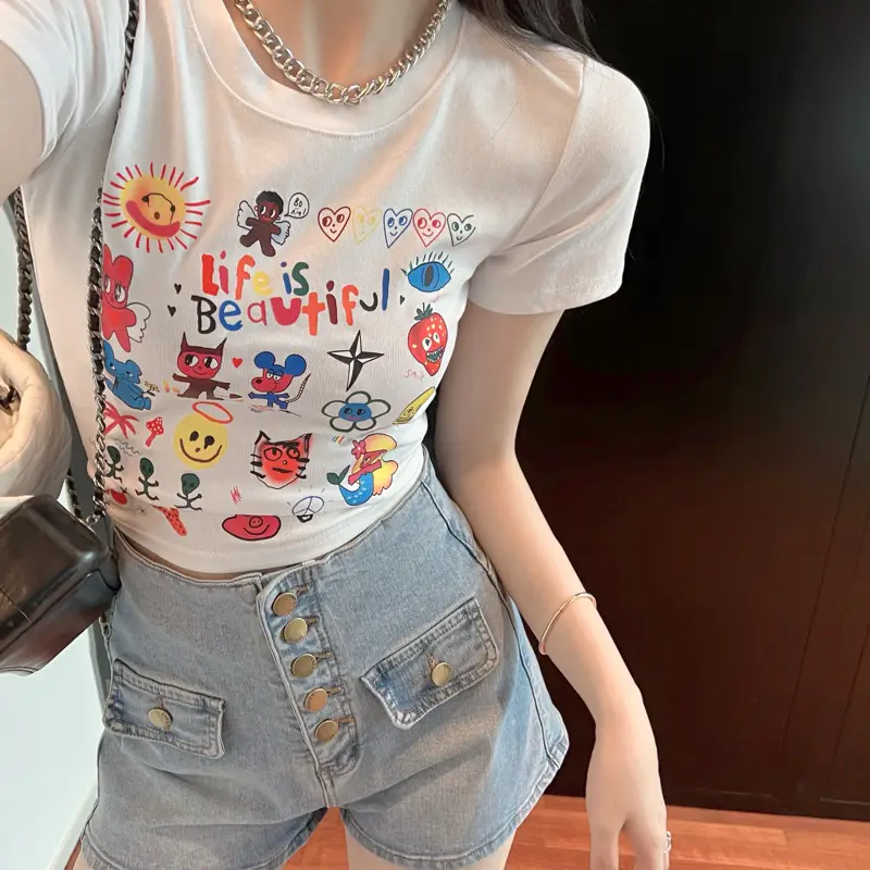 2025 Summer Printed Short Sleeve T-Shirt White — feature 9