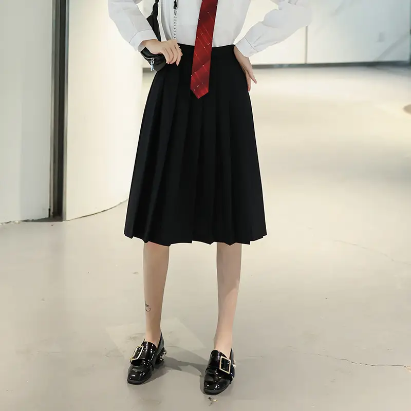 Black Pleated JK Skirt with High Heels for Women - Image 11