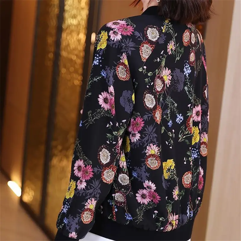 Women Floral Chiffon Jacket Black Large Size 2025 - Image 3