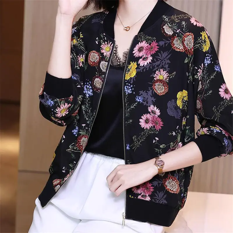 Women Floral Chiffon Jacket Black Large Size 2025 - Image 4