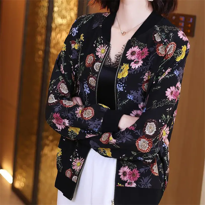 Women Floral Chiffon Jacket Black Large Size 2025 - Image 5