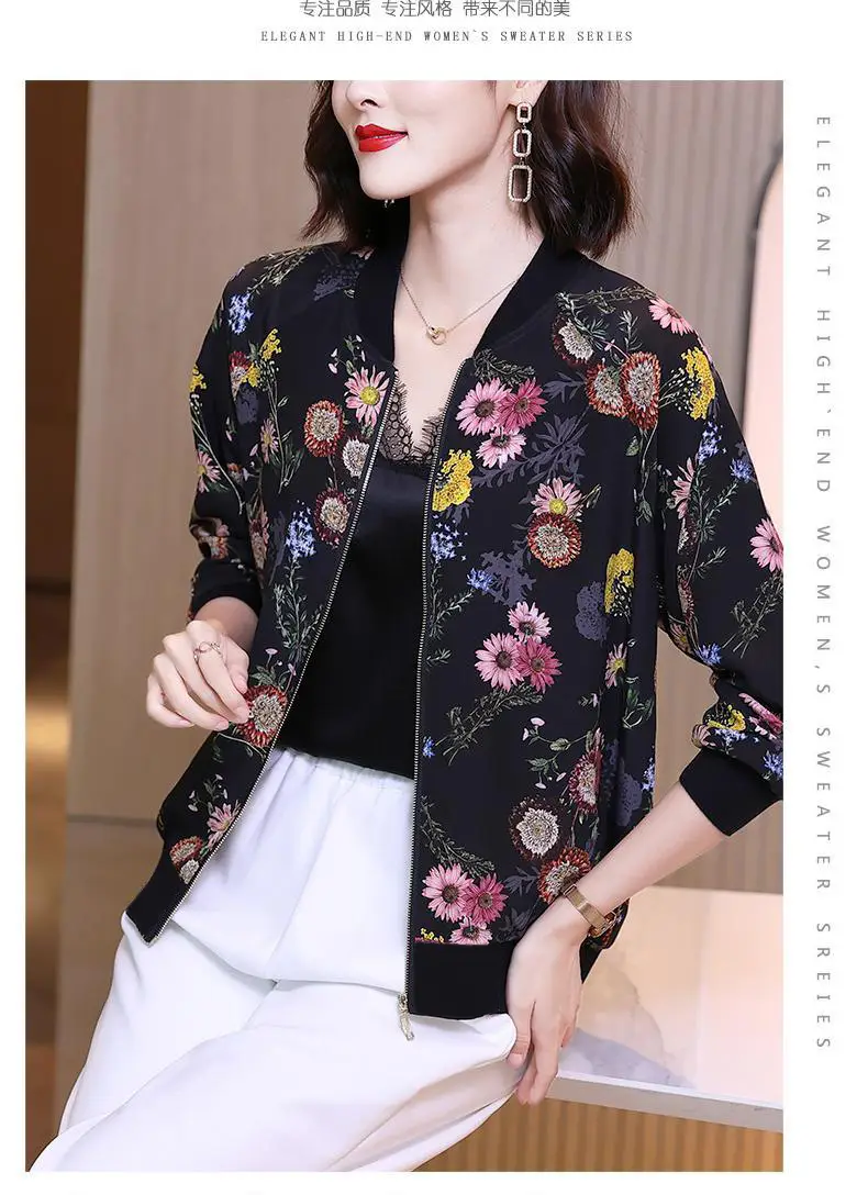 Women Floral Chiffon Jacket Black Large Size 2025 — feature 6