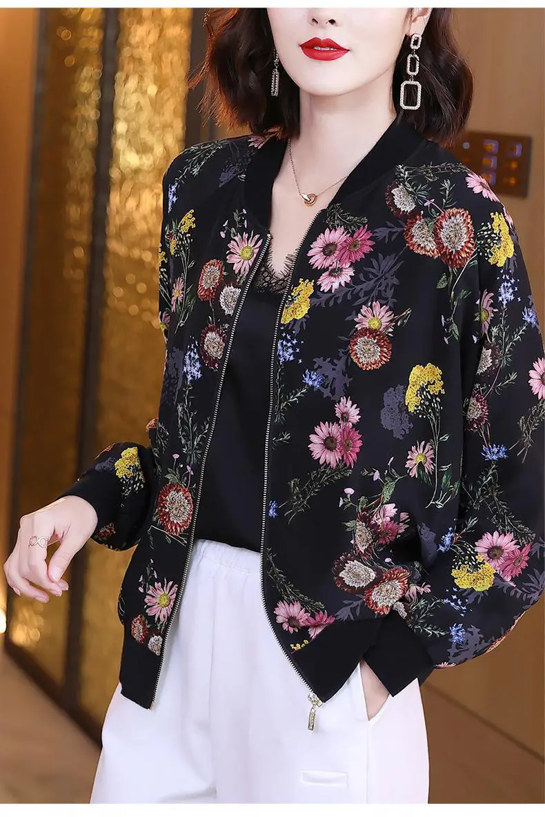 Women Floral Chiffon Jacket Black Large Size 2025 — feature 7