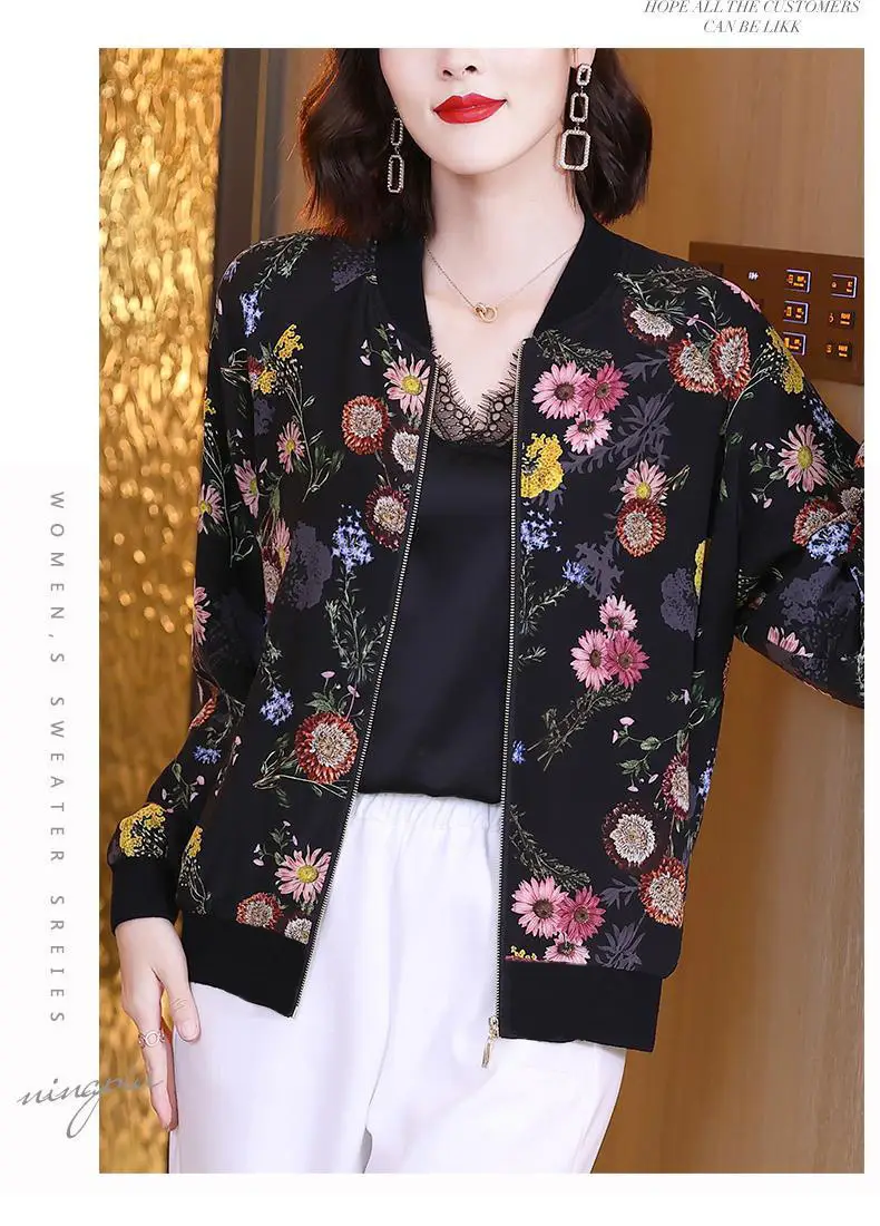 Women Floral Chiffon Jacket Black Large Size 2025 — feature 8