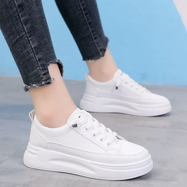 White Korean-style Women's Platform Sneakers - Image 6