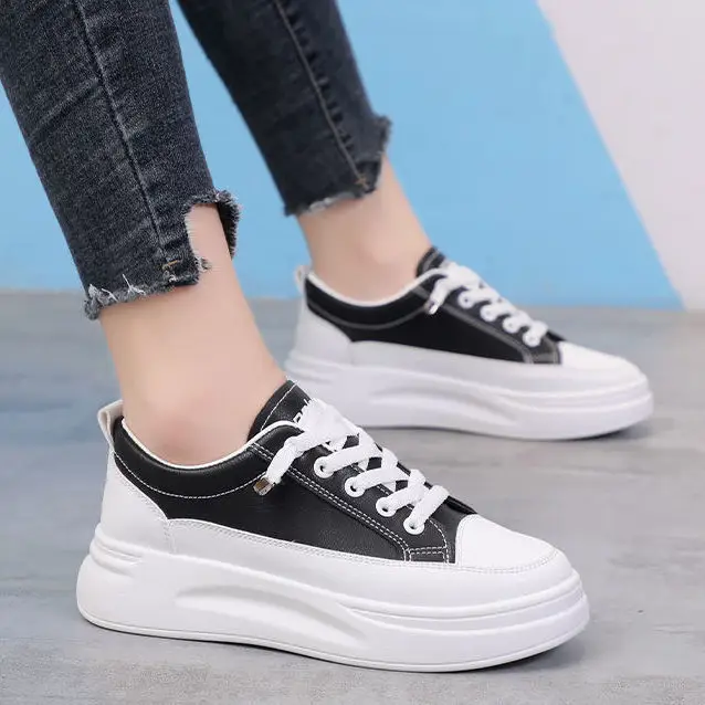 White Korean-style Women's Platform Sneakers - Image 7