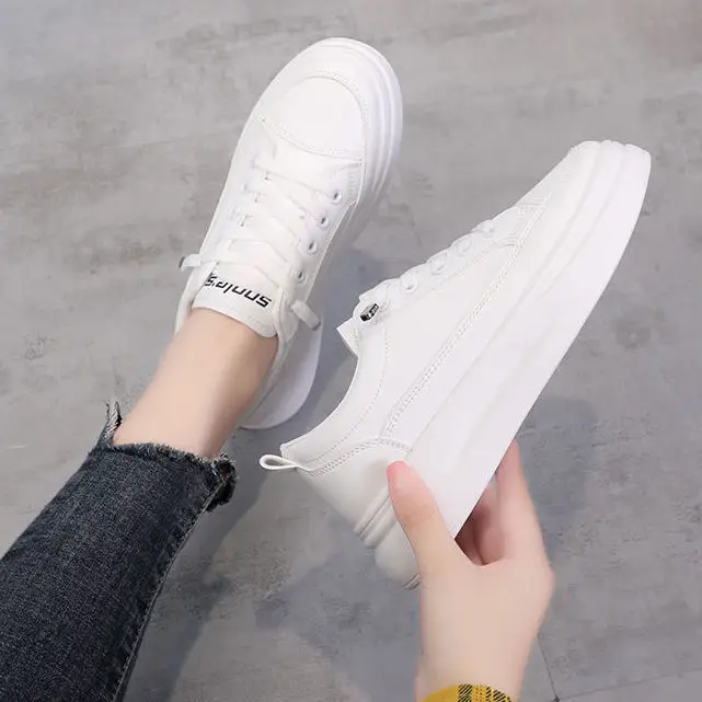 White Korean-style Women's Platform Sneakers - Image 8