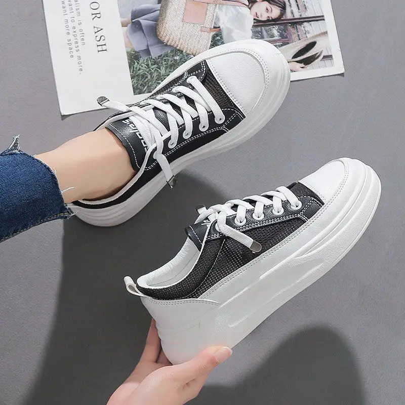 White Korean-style Women's Platform Sneakers - Image 4