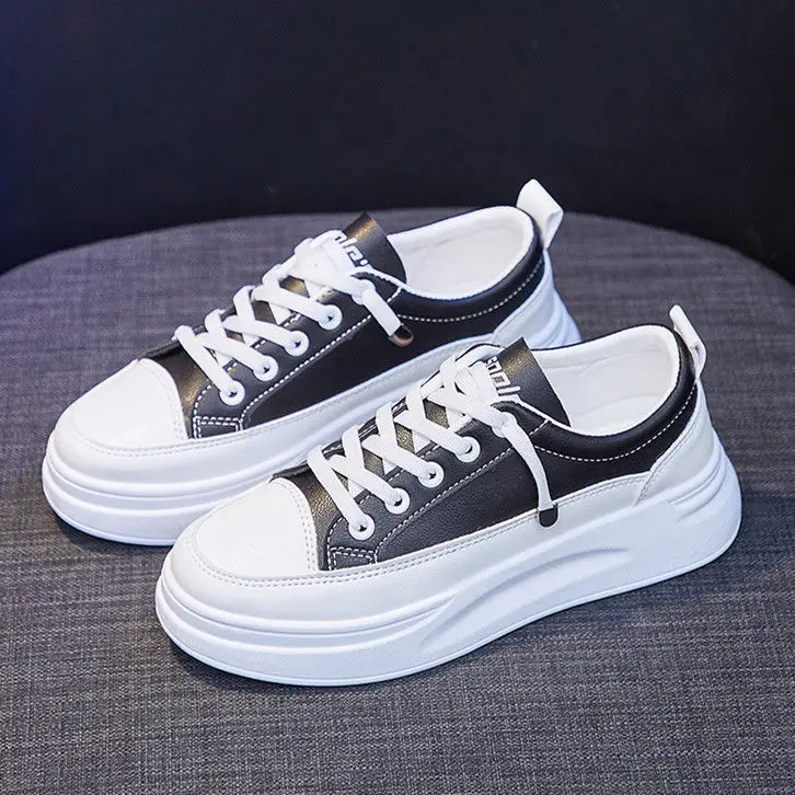 White Korean-style Women's Platform Sneakers - Image 2
