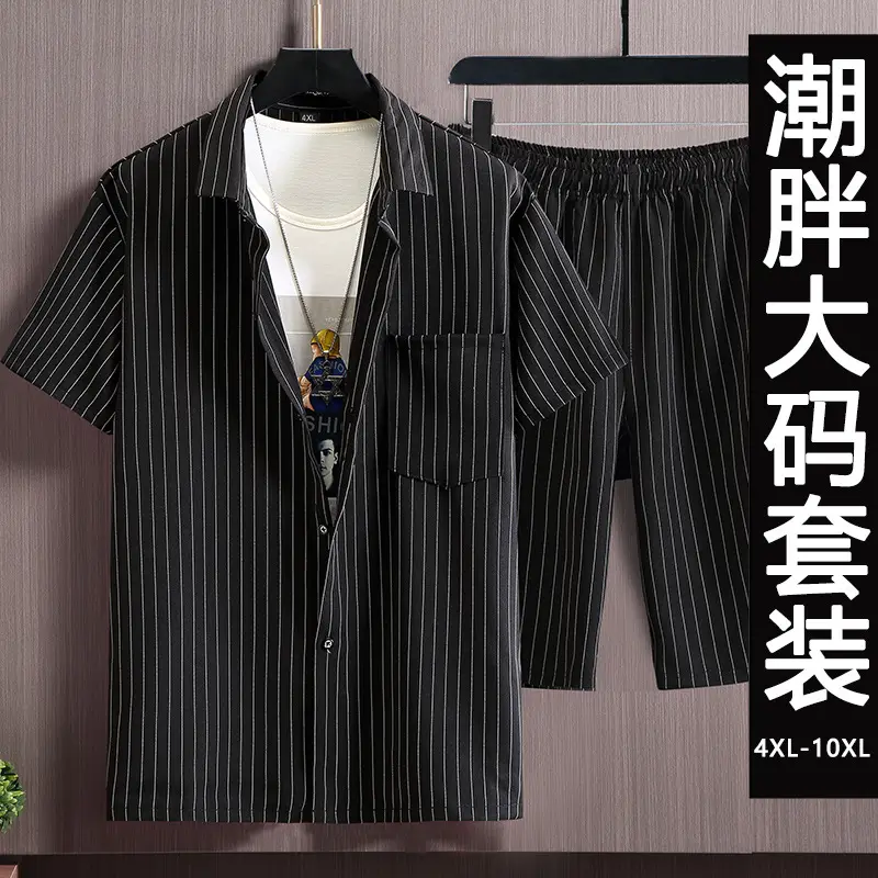 Summer Plus Size Men Vertical Striped Shirt Loose Fit - Image 2