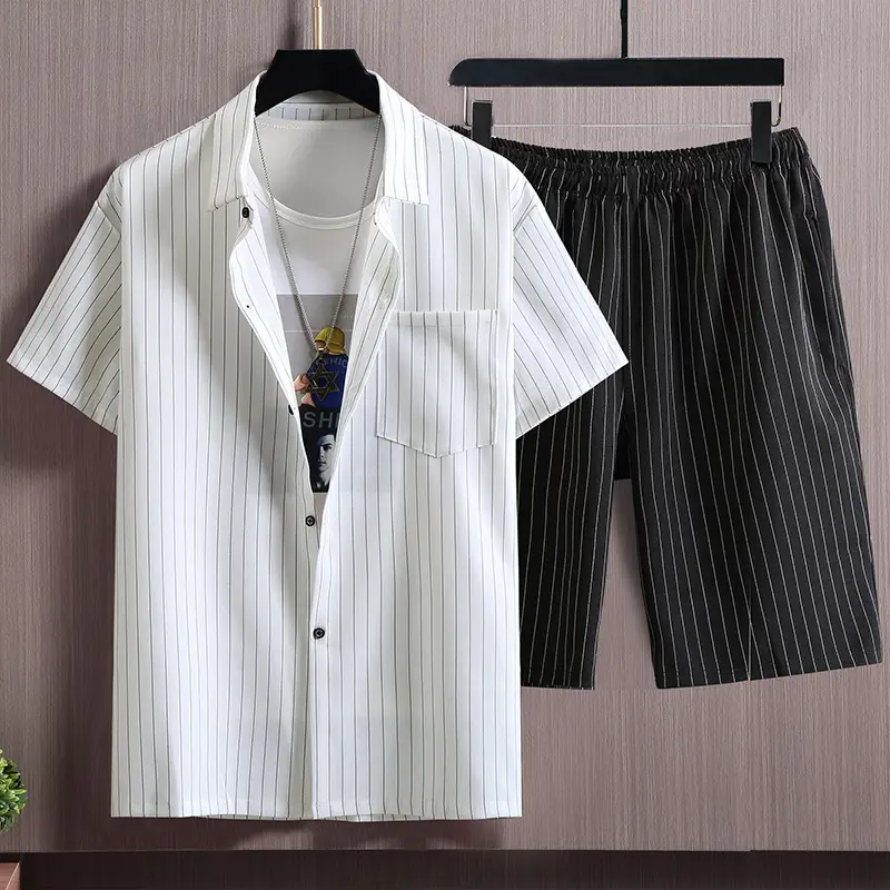 Summer Plus Size Men Vertical Striped Shirt Loose Fit - Image 3
