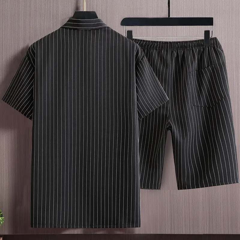 Summer Plus Size Men Vertical Striped Shirt Loose Fit - Image 4