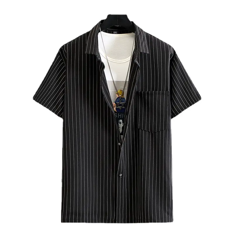 Summer Plus Size Men Vertical Striped Shirt Loose Fit - Image 6