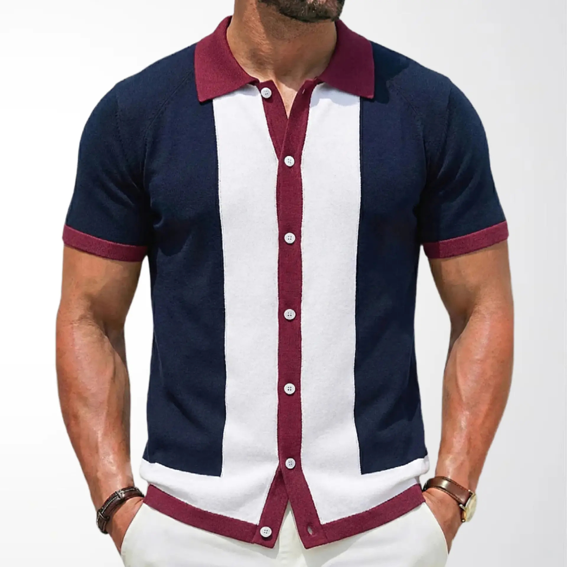 Men's Navy Maroon Polo Shirt SY0008 - Image 4