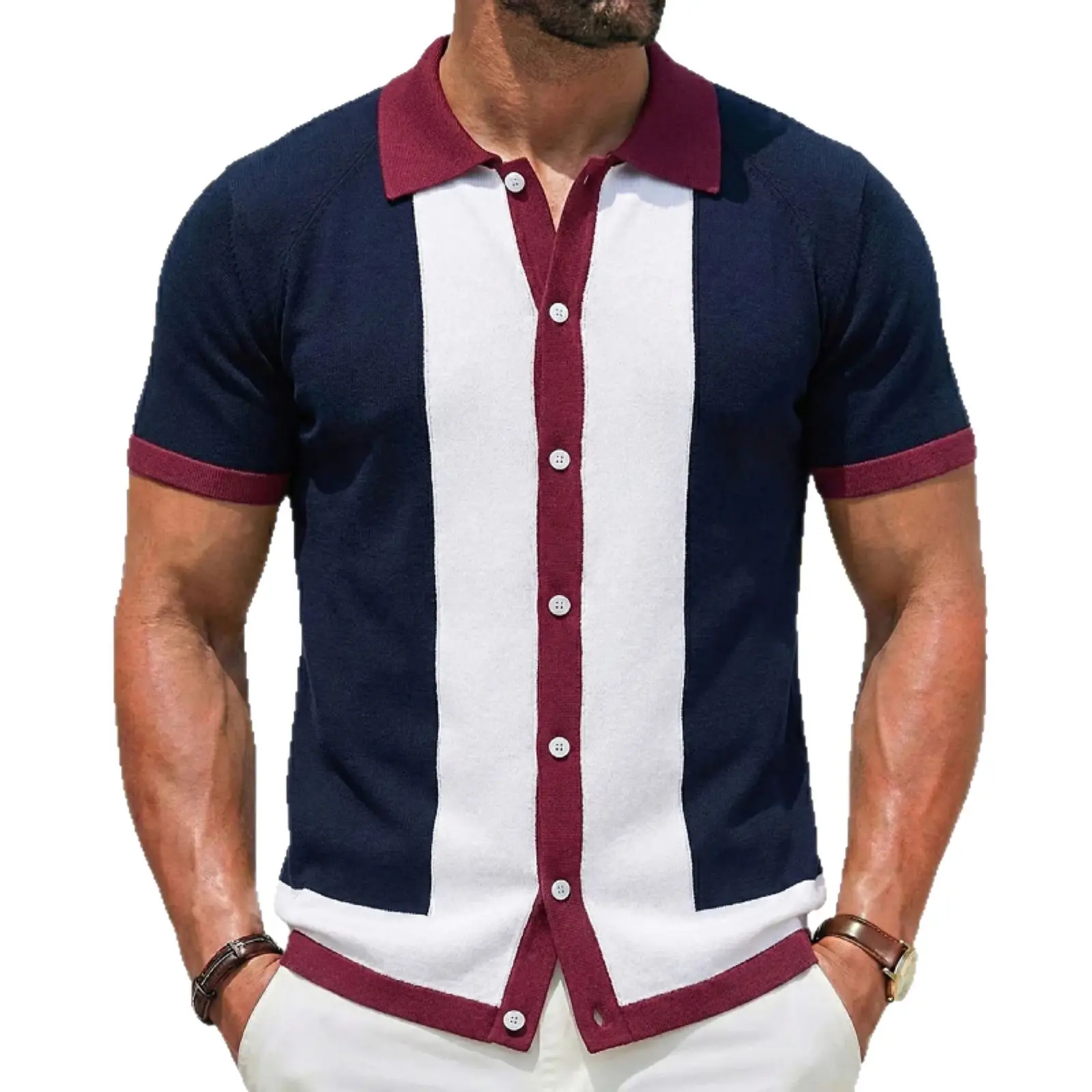 Men's Navy Maroon Polo Shirt SY0008 - Image 6