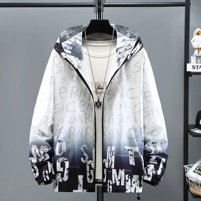 Men's White Graphic Hoodie Jacket Large 2022 Summer - Image 6