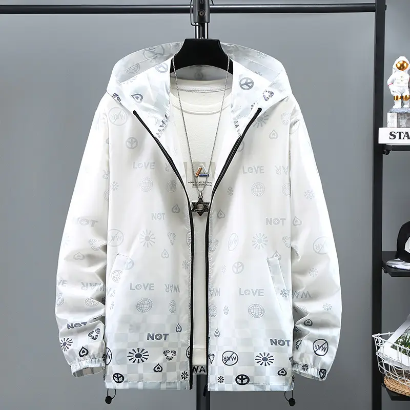 Men's White Graphic Hoodie Jacket Large 2022 Summer - Image 7