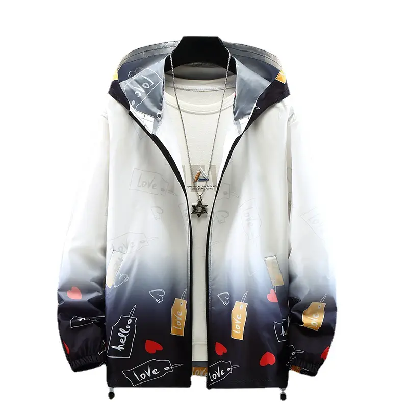 Men's White Graphic Hoodie Jacket Large 2022 Summer - Image 8