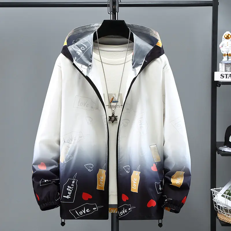 Men's White Graphic Hoodie Jacket Large 2022 Summer - Image 3