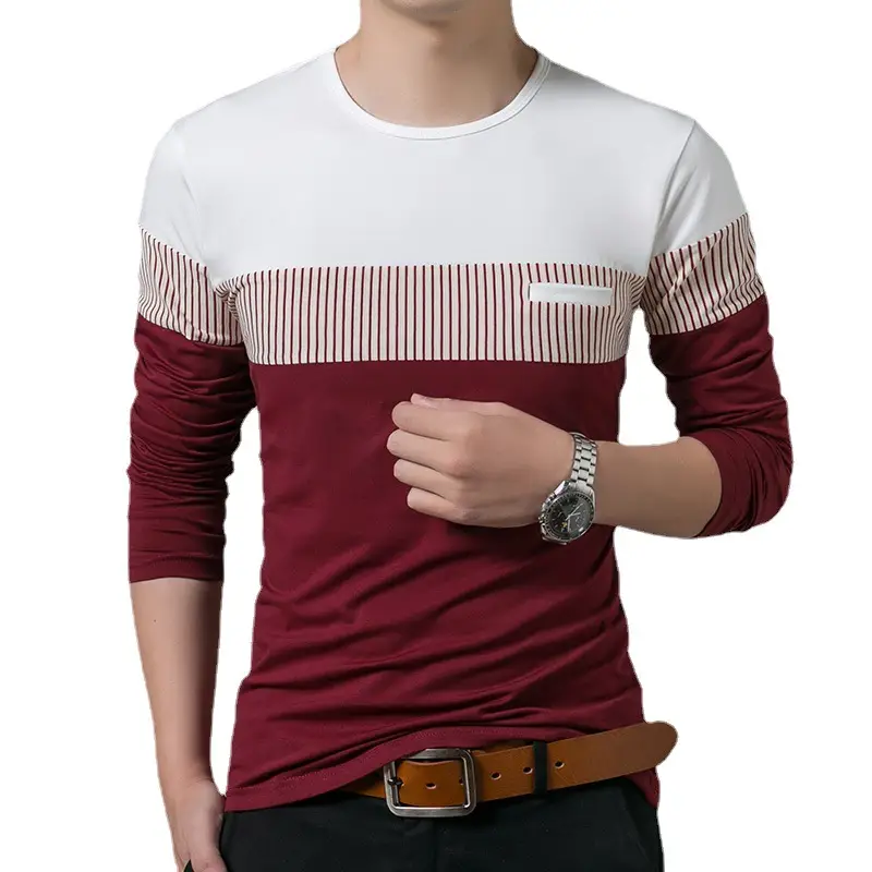 Men's Long Sleeve Striped Cotton T-Shirt Navy White - Image 5