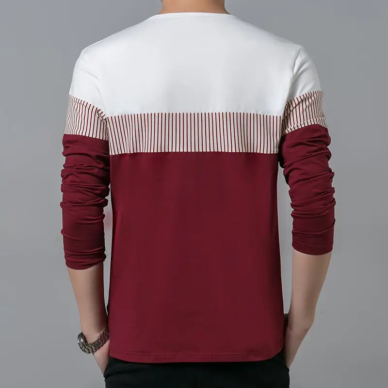 Men's Long Sleeve Striped Cotton T-Shirt Navy White - Image 6