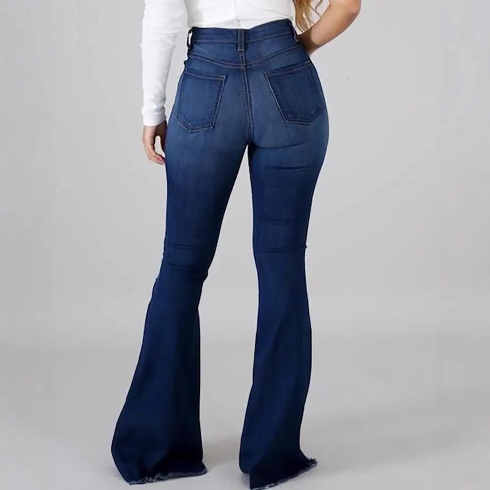 Stretch Ripped Jeans High Waist Flared Trousers - Image 5