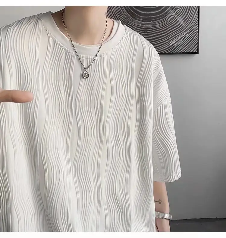 Men's White Korean Style Short Sleeve T-Shirt - Image 3