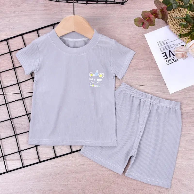 Girls Blue Cartoon T-Shirt Shorts Set Summer Cotton - Image 2