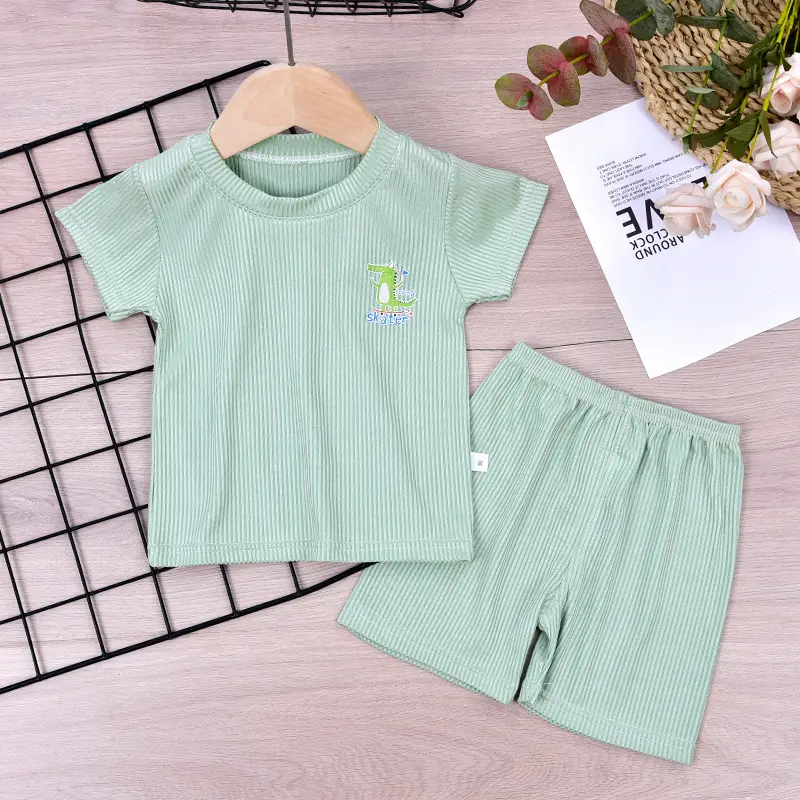 Girls Blue Cartoon T-Shirt Shorts Set Summer Cotton - Image 3