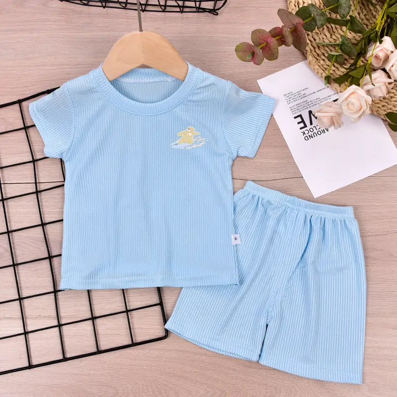 Girls Blue Cartoon T-Shirt Shorts Set Summer Cotton - Image 4
