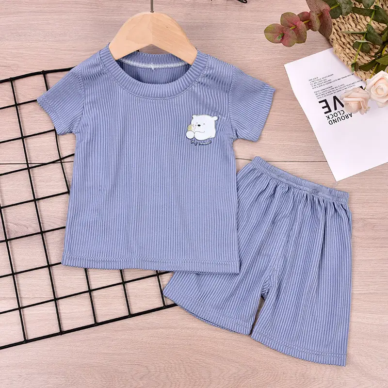 Girls Blue Cartoon T-Shirt Shorts Set Summer Cotton - Image 5