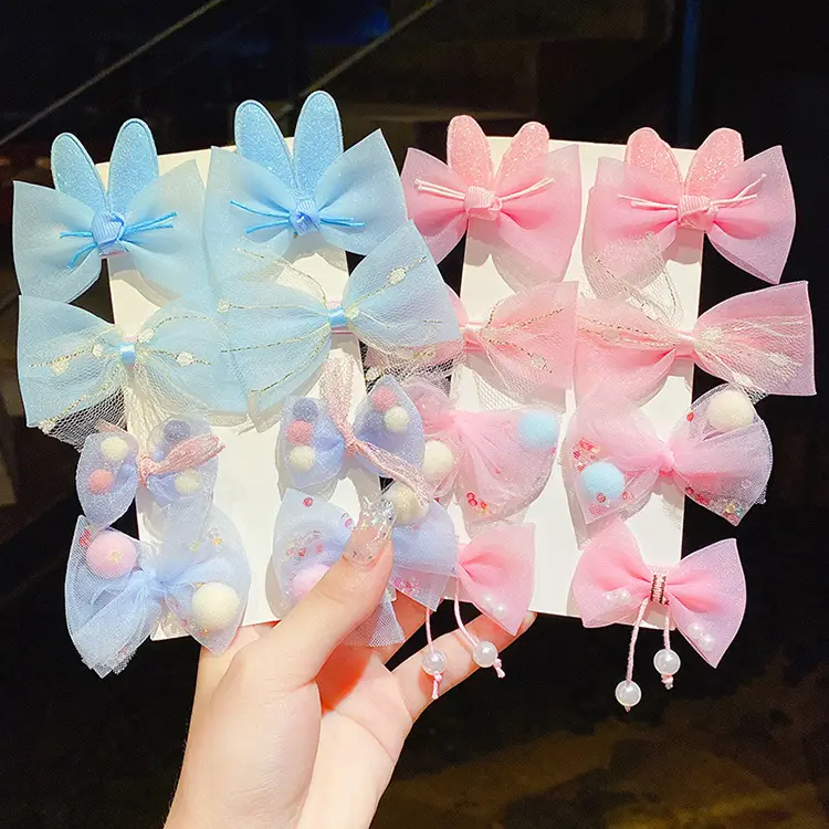 Girls' Glitter Bow Hairpins with Pearl Tails - Image 7
