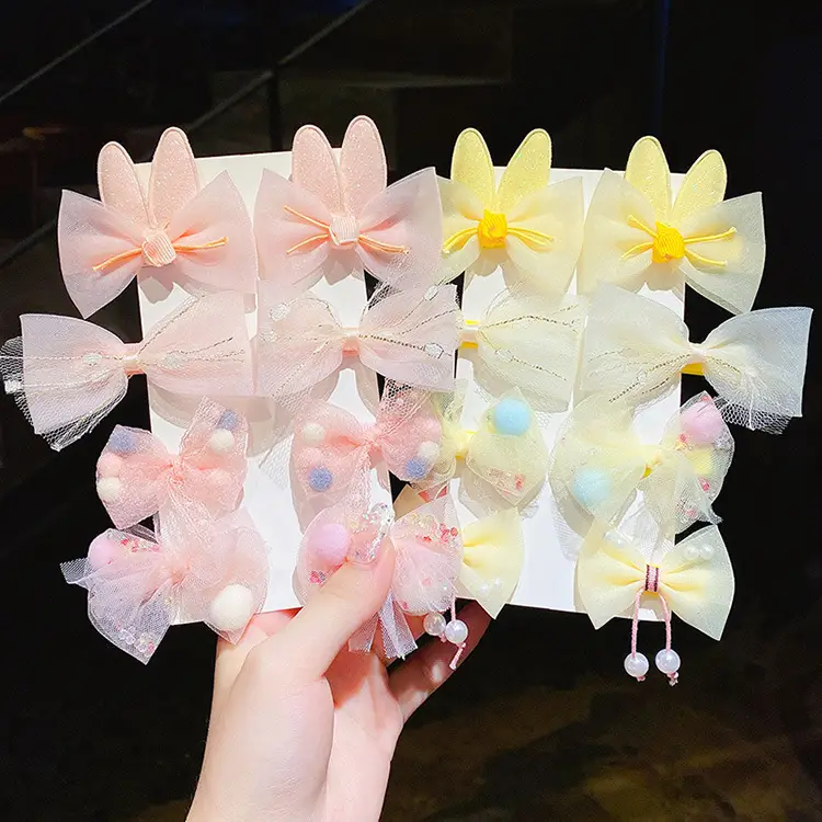 Girls' Glitter Bow Hairpins with Pearl Tails - Image 8