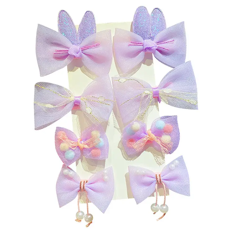 Girls' Glitter Bow Hairpins with Pearl Tails - Image 9
