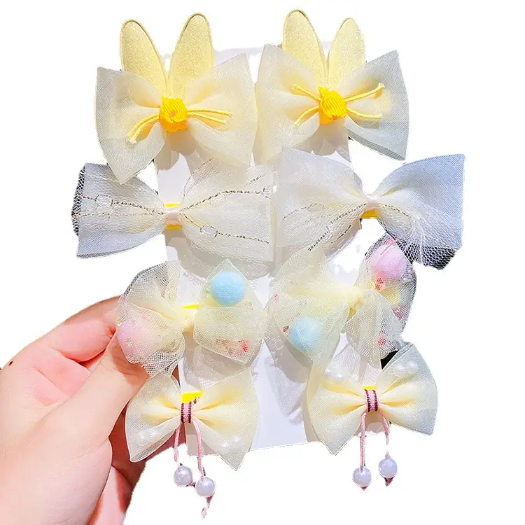 Girls' Glitter Bow Hairpins with Pearl Tails - Image 10