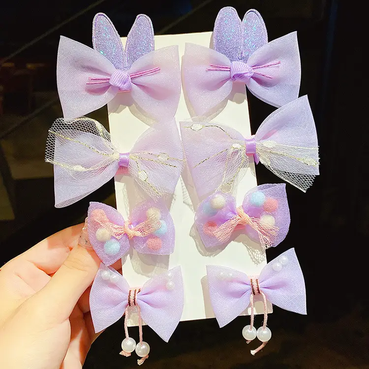 Girls' Glitter Bow Hairpins with Pearl Tails - Image 2