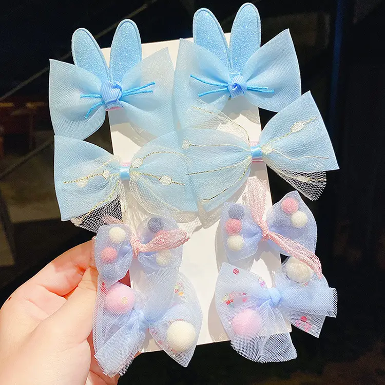 Girls' Glitter Bow Hairpins with Pearl Tails - Image 3