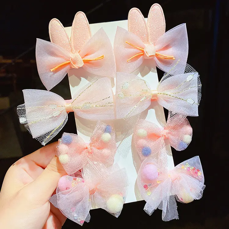 Girls' Glitter Bow Hairpins with Pearl Tails - Image 4