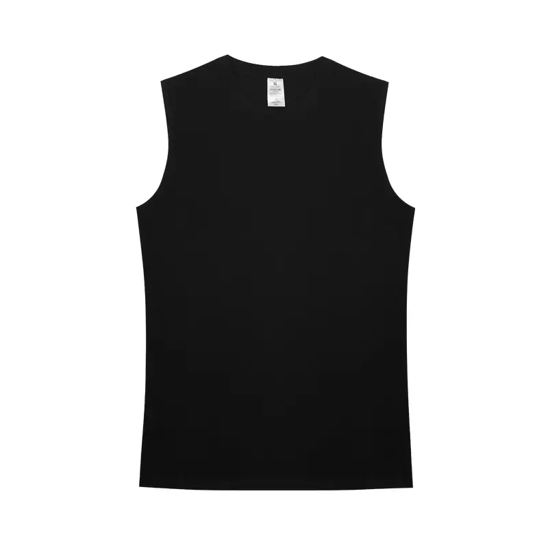Men's Pure Cotton Black Sleeveless Vest - Image 2