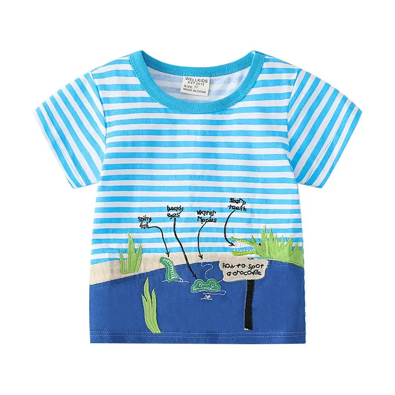 2023 Kids Cotton Striped T-Shirt Blue White Baby Cartoon