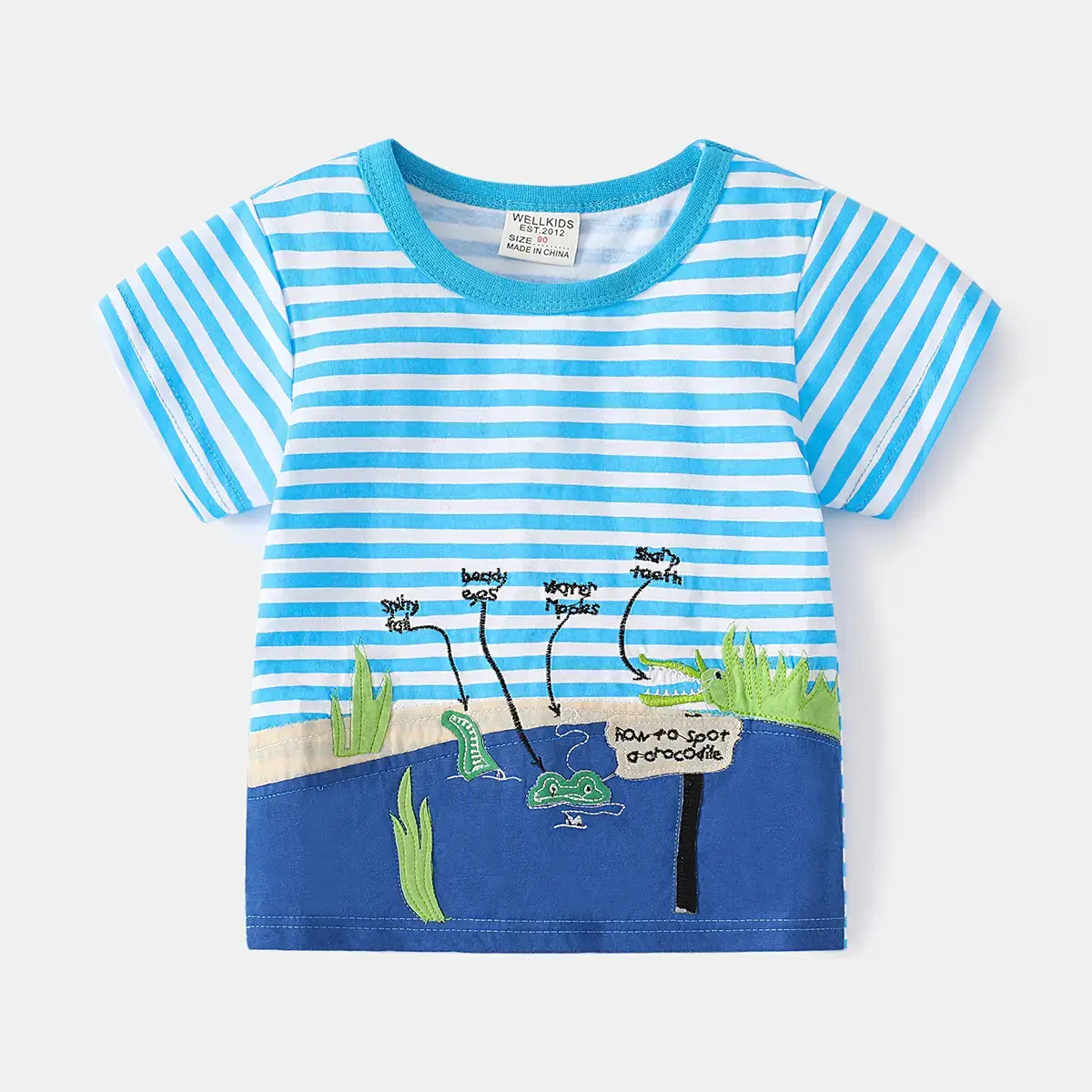 2023 Kids Cotton Striped T-Shirt Blue White Baby Cartoon